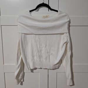 Marled Cream Off-the-Shoulder Sweater, Size Small